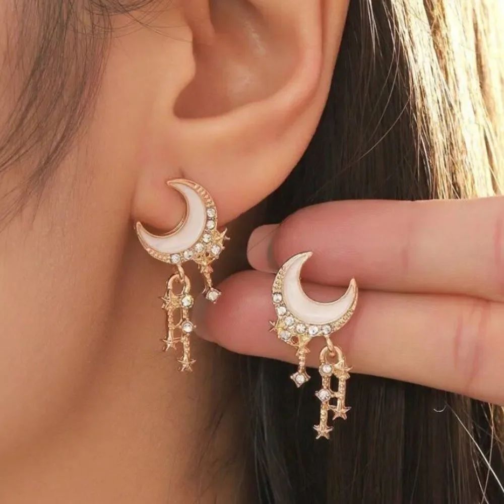 3for$20 Rhinestone Moon & Star Decor Drop Earrings